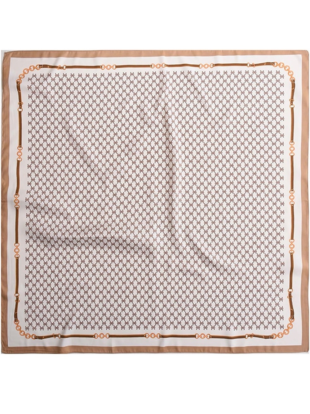 Elegant Beige & Cream Patterned Silk-Feel Scarf